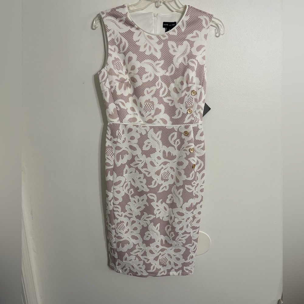 Kate & Lily Elegant White and Pink Floral Dress Size 4 New with tags